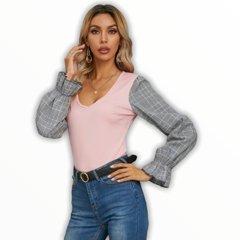 ✌🏼 #1351 Pastel Color Block Ruffled Sleeve Top - Picture 7 of 17